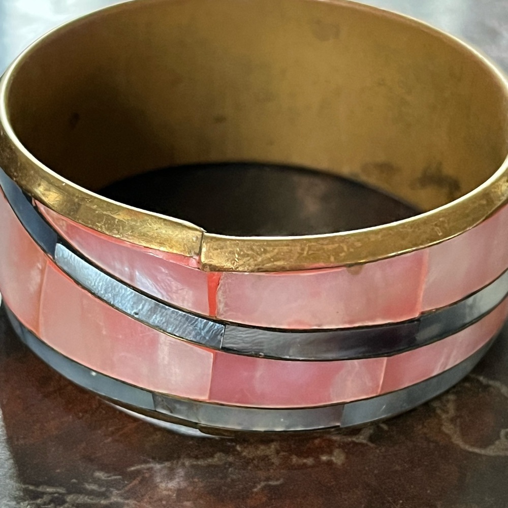 Pink and Gray Mother of Pearl Gold Bangle Bracelet